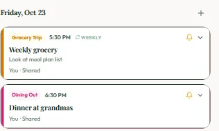 Friday schedule with a weekly grocery trip and dinner at Grandma’s