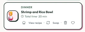 Shrimp and Rice Bowl dinner meal card