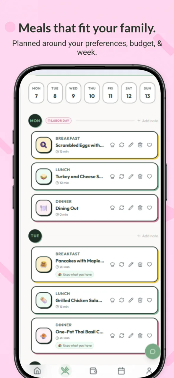 Amelna meal plan based on household context